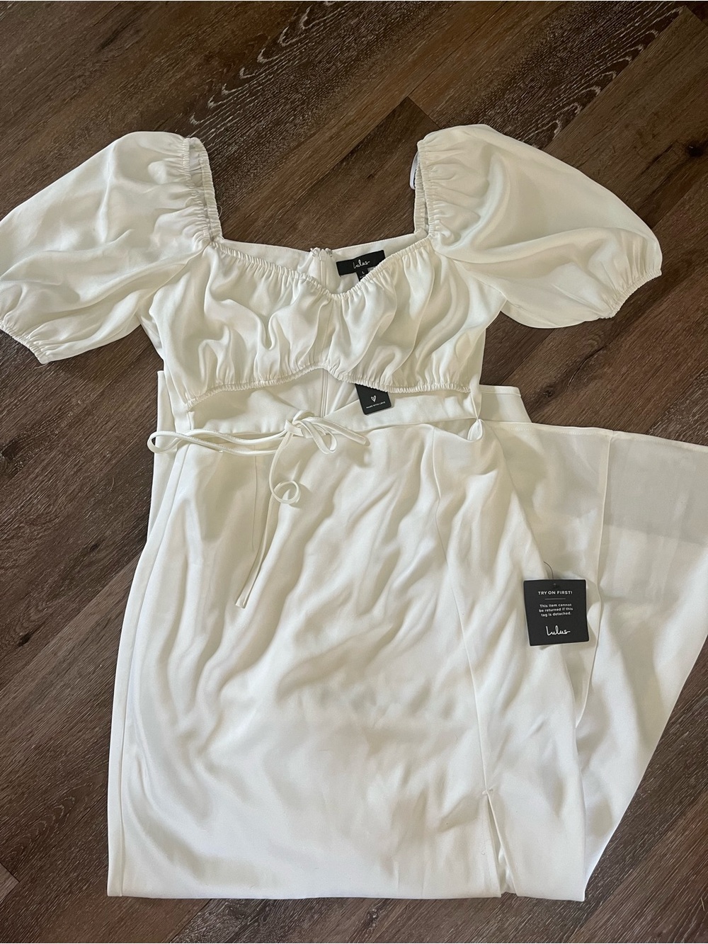 Lulu's White Ivory Puff Sleeve Midi Dress